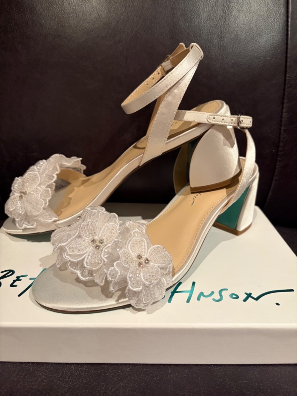 Betsey Johnson White Floral Appliqué Ankle-Strap Sandals - Picture 4 of 7